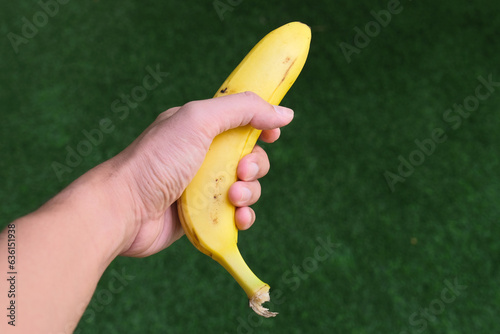 A hand holding banana fruit photo