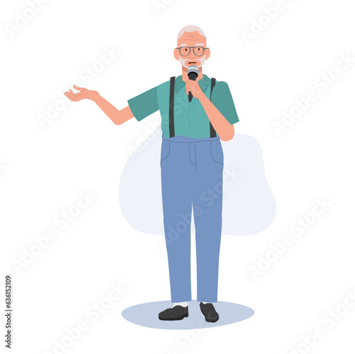 Cheerful Senior Moderator Guiding Meaningful Conversations. Aging Gracefully and Contentment