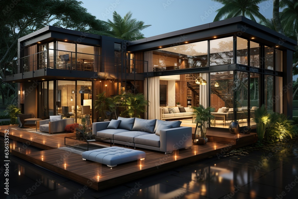 luxurious container home with an emphasis on open spaces and high-end finishes. Generated with AI