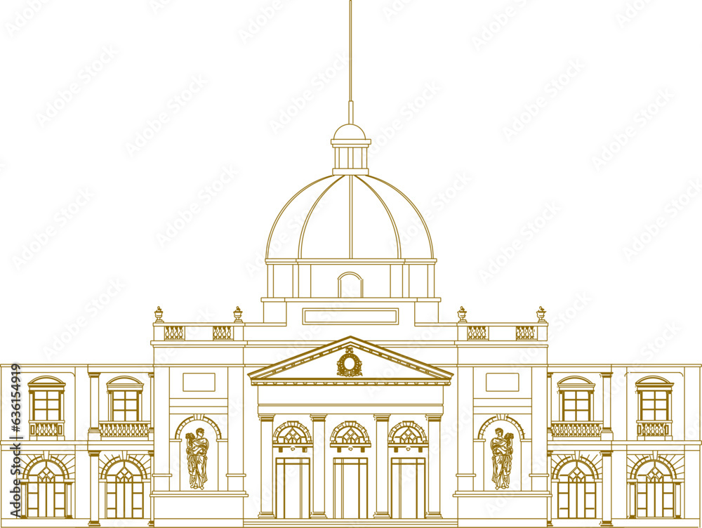 Sketch vector illustration of classic vintage old government building architecture design