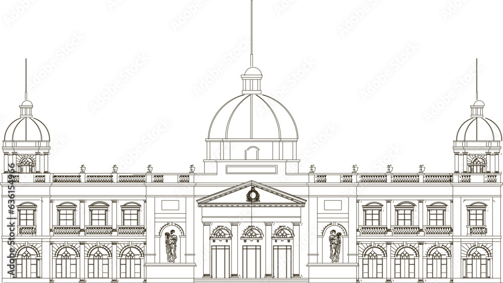 Vector sketch of vintage classic house architecture design illustration