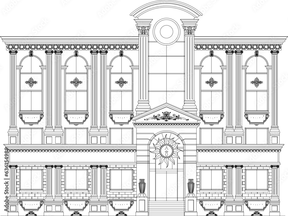 Vector sketch of vintage classic house architecture design illustration