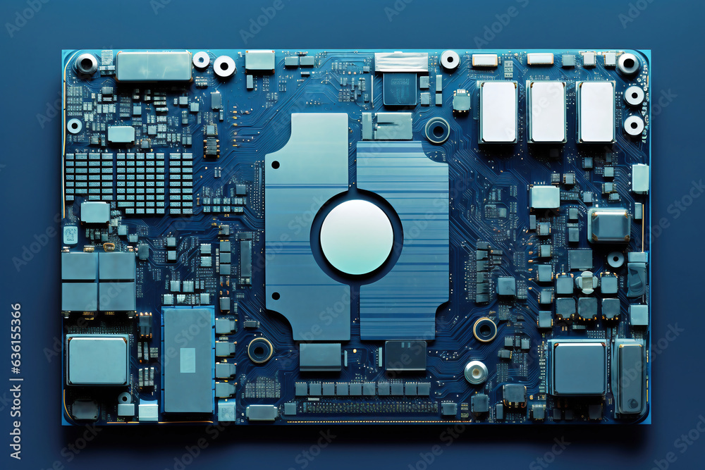 Fototapeta premium A powerful computer processor or chip on a motherboard. Modern technologies.