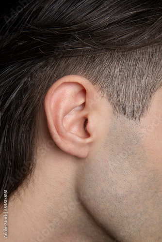 closeup of a male undercut hairstyle and ear photo