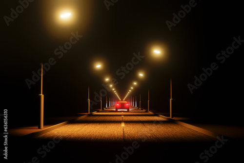 Artificially illuminated section of the road at night.