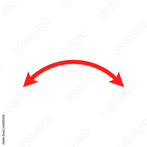 Red dual semi circle arrow. Vector illustration. Semicircular curved thin long double ended arrow.