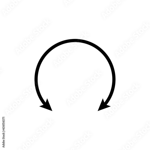 Circular curved thin long double ended arrow in the shape of a circle. Double sided round arrow. 
