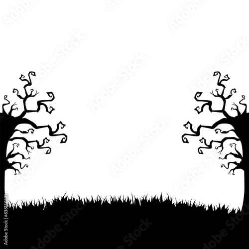 Halloween illustration with drought tree silhouette and grass silhouette