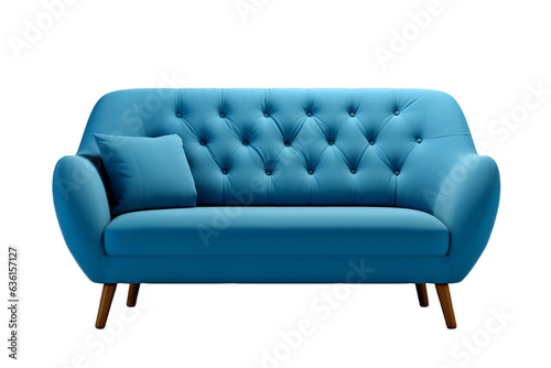 Isolated Contemporary Blue Buttoned Sofa, Generative Ai © Happymoon