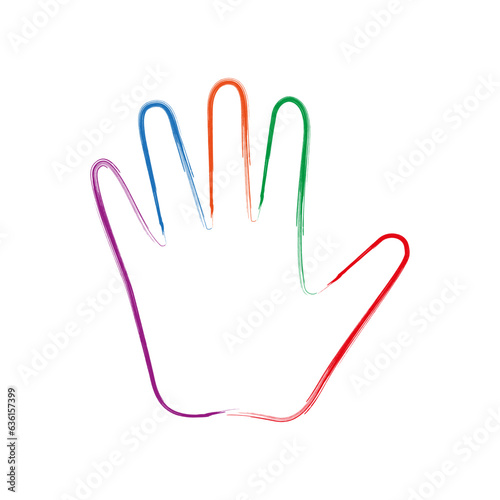 One single empty open human hand palm with fingers splayed and spread wide. Vector in hand drawn style.