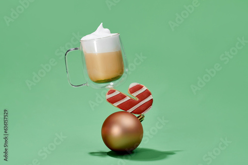 cup of tea latter with christmas balls photo