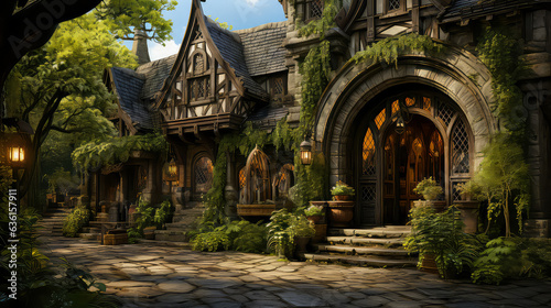 Tudor style, House Fantasy background, Creating antique design of Outdoor Spaces architecture decorate vintage concept