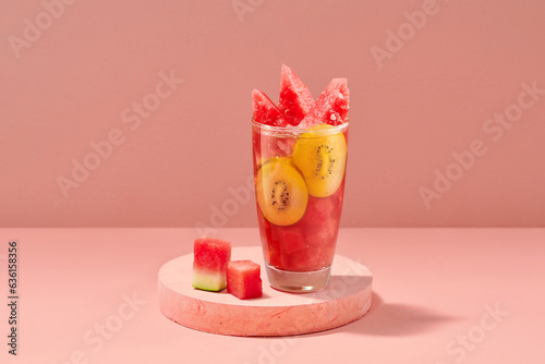 Summer fresh fruit with Watermelon and kiwi drink in glasses