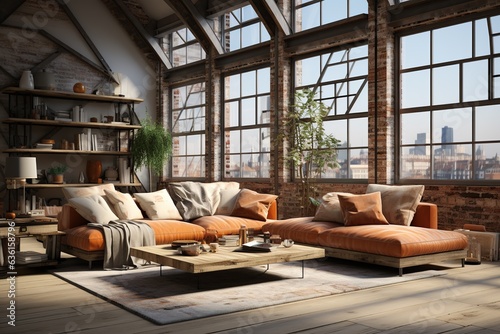 Nordic urban loft, blending industrial aesthetics with Scandinavian warmth, sleek furniture, and soft textiles, capturing the fusion of modernity and coziness. Generated with AI