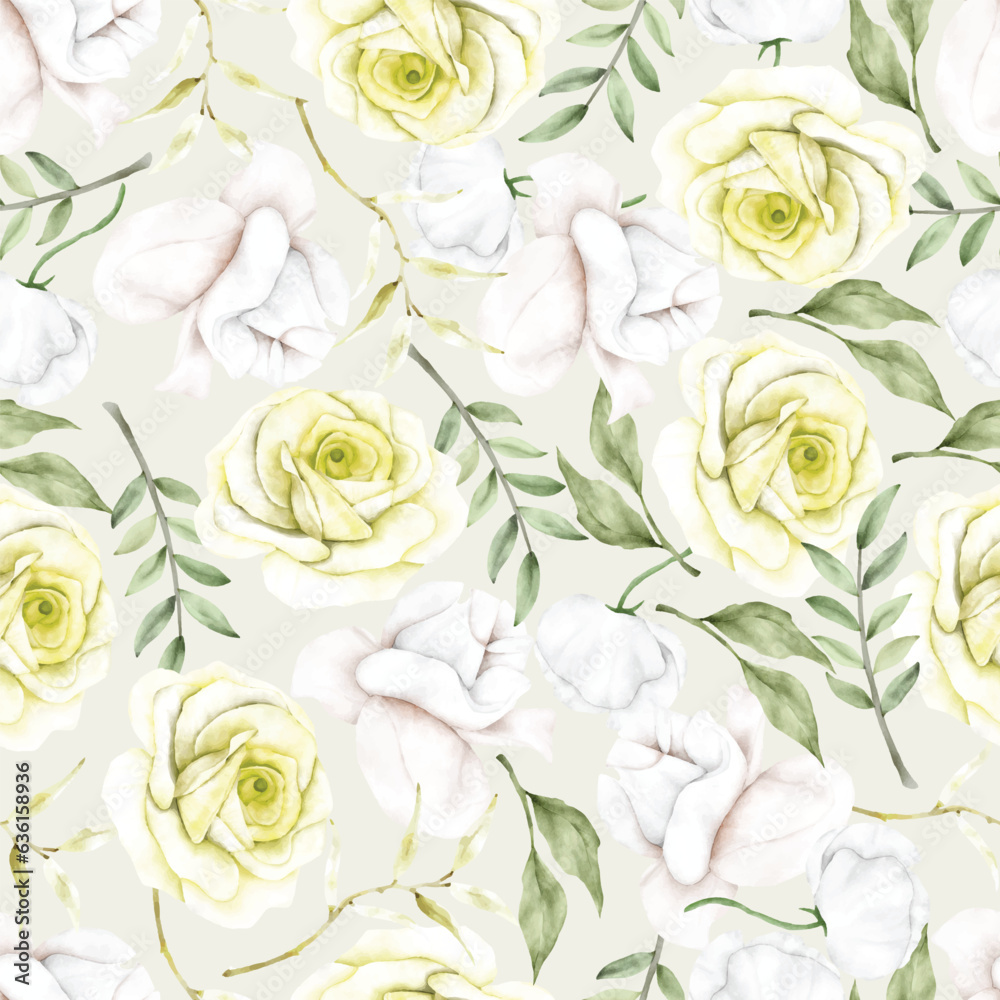 beautiful blooming roses and leaves seamless pattern