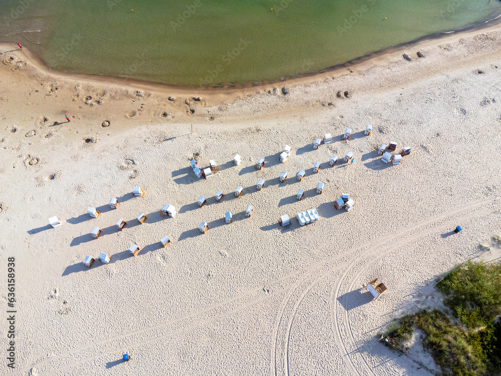 Aerial view landscape, Baltic sea, Kolobrzeg beach, empty beach, sand