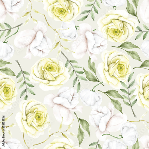 beautiful blooming roses and leaves seamless pattern © mariadeta