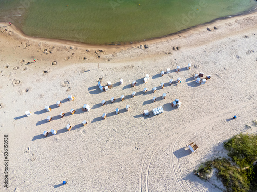 Obraz na płótnie Aerial view landscape, Baltic sea, Kolobrzeg beach, empty beach, sand w salonie