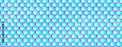 Mermaid scale seamless pattern. Fish tale texture background. Summer sea party abstract backdrop. Vector holographic gradient iridescent wallpaper. Bright blue pearl template.