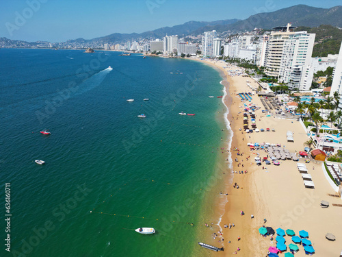 Aerial View of Acapulco Beach, Hotels, and Azure Waters - Horizontal Shot