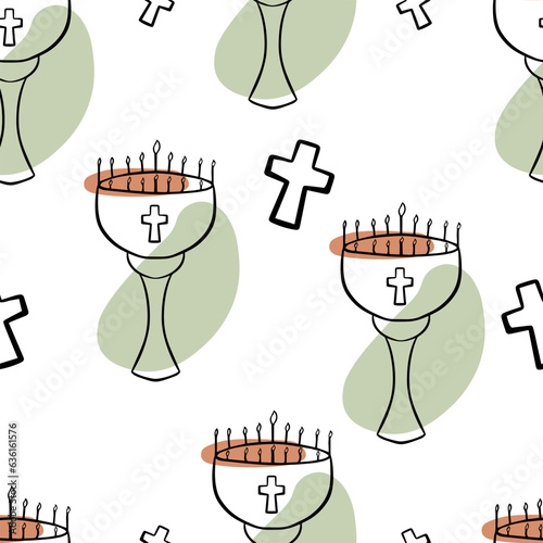 Seamless pattern Doodle baptism. Baptistery for baptism. Baptize a baby. Catholicism. Christianityistening shirt. baby baptism