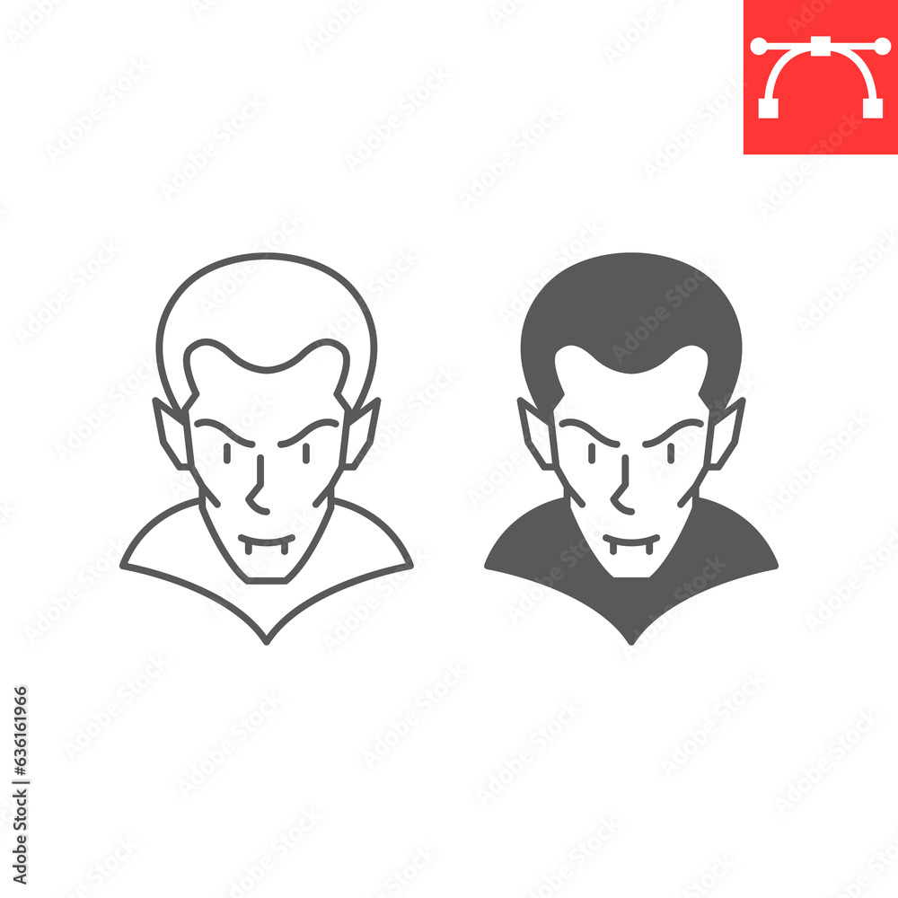 Vampire line and glyph icon, halloween and holiday, dracula vector icon, evil vector graphics, editable stroke outline sign, eps 10. Vampire line and glyph icon, halloween and holiday, dracula vector icon, evil vector graphics, editable stroke outline sign, eps 10.