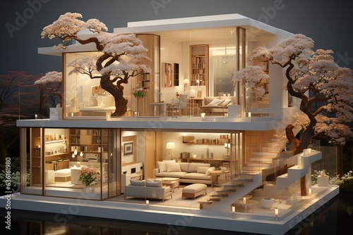 compact Japanese micro-home that emphasizes minimalist living, efficient use of space, and traditional elements like a tokonoma alcove to display art or ikebana arrangements. Generated with AI