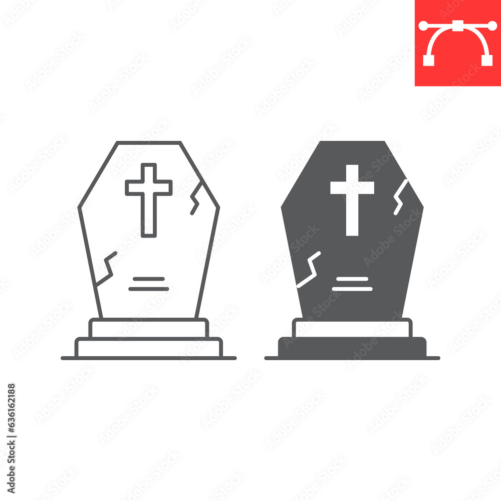Tombstone line and glyph icon, halloween and holiday, headstone vector icon, gravestone vector graphics, editable stroke outline sign, eps 10. Tombstone line and glyph icon, halloween and holiday, headstone vector icon, gravestone vector graphics, editable stroke outline sign, eps 10.