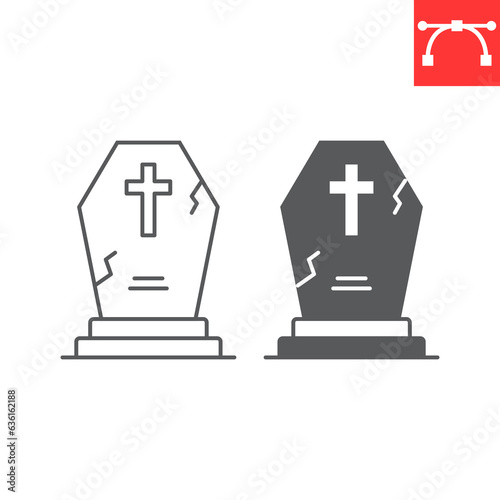Tombstone line and glyph icon, halloween and holiday, headstone vector icon, gravestone vector graphics, editable stroke outline sign, eps 10.