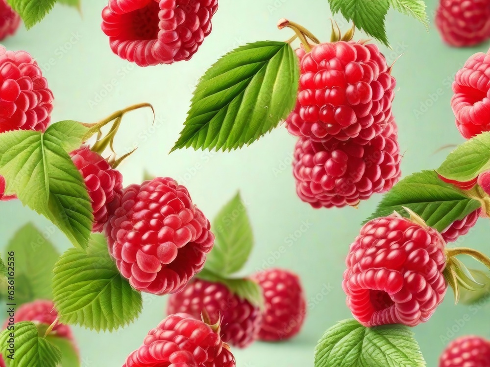 Raspberries flying background, AI generated Raspberries flying background, AI generated