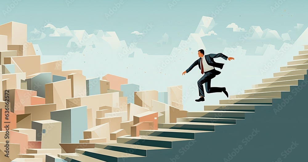 man running along the stairs to goal on them man running along the stairs to goal on them