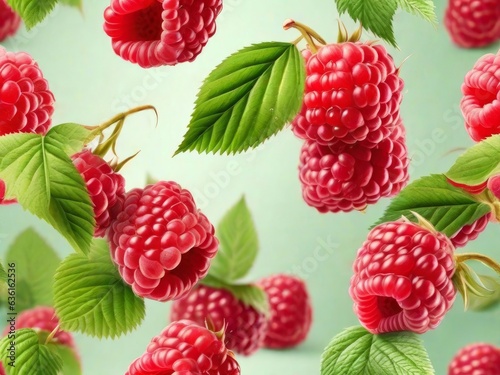 Raspberries flying background, AI generated