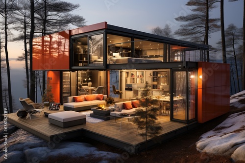 container house that adapts to different climates. Show how it can be customized for both cold and warm environments, with efficient insulation and climate control systems. Generated with AI