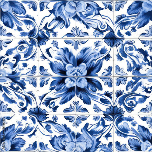 Blue and white seamless ethnic pattern
