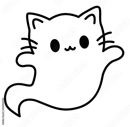Cute kawaii cat ghost halloween cartoon outline icon