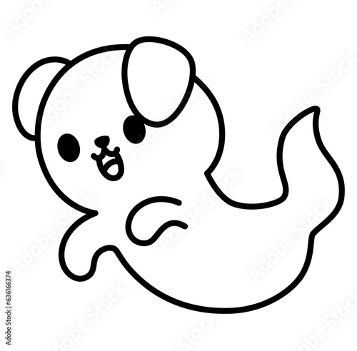 Cute kawaii dog ghost halloween cartoon outline icon