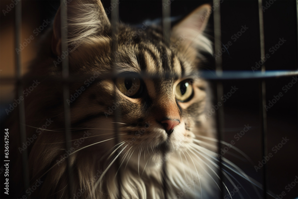 a cute cat in a cage