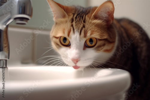 a cute cat drinking in the toilet
