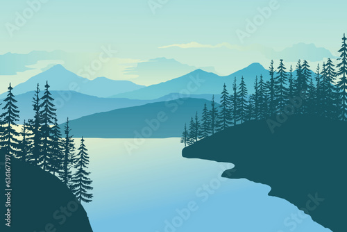  Beautiful lanscape with green valley, river and mountains
