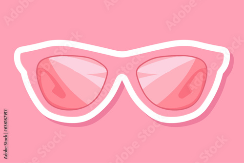 Sunglasses sticker pink sun glasses isolated white background. Fashion pink vintage graphic style. Female modern optical beach accessory. Eye summer protection. Glamour barbie style