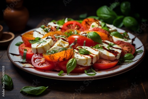 Colorful Caprese Salad with Ripe Tomatoes, Fresh Mozzarella, and Basil, Generative AI