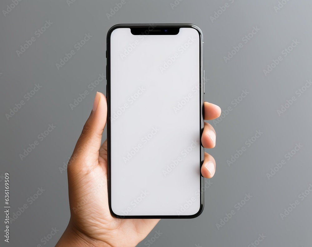 mock up phone in man hand showing white screen