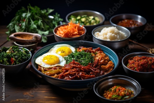 Colorful Array of Banchan (Side Dishes) Served Alongside a Traditional Korean Meal, Generative AI
