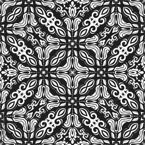 Orient vector classic pattern. Seamless abstract background with vintage elements. Black and white pattern. Ornament for wallpapers and packaging