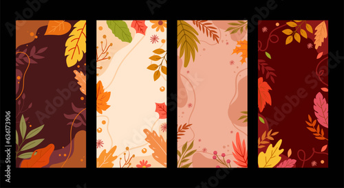 Flat design abstract autumn card template collection