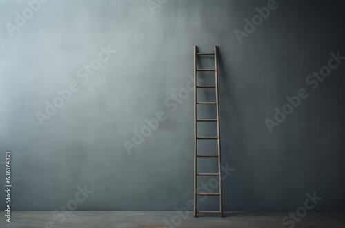 ladder is sticking up from a grey wall