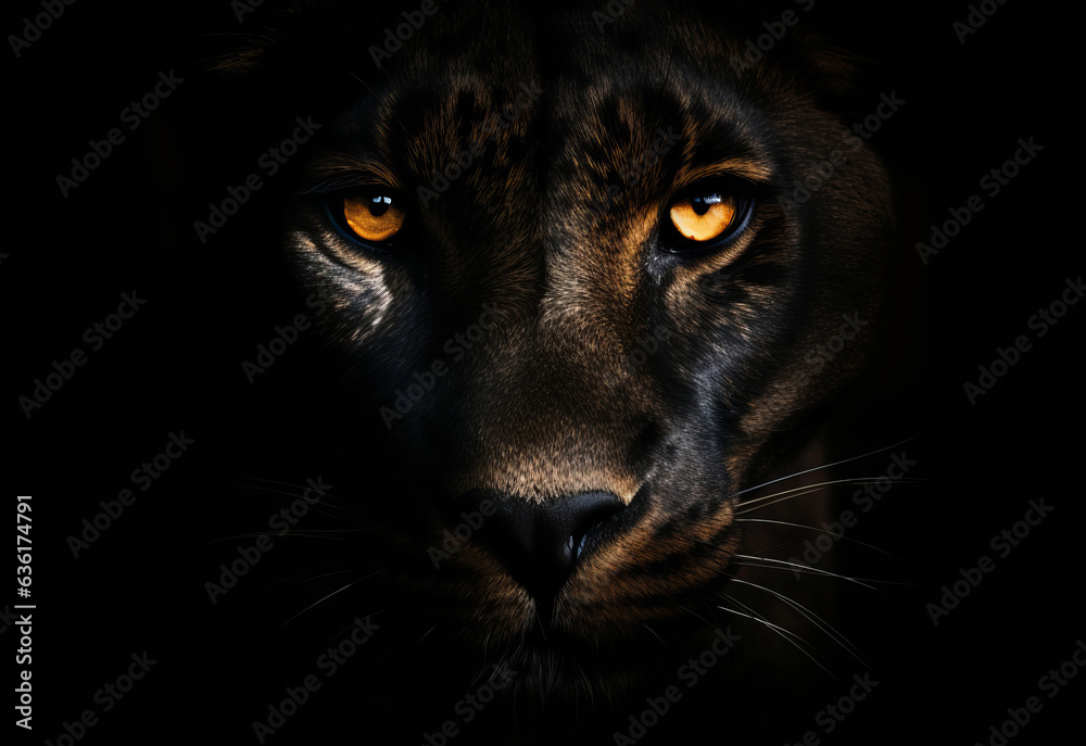cheetah head against the black background - obrazy, fototapety, plakaty 