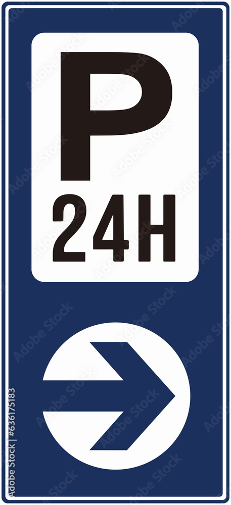A sign in blue color indicating the parking place 24 hours A sign in blue color indicating the parking place 24 hours