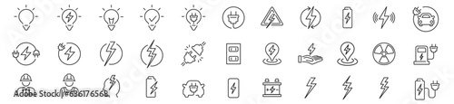 Fotografia, Obraz Electricity icons set collection green energy vector illustration