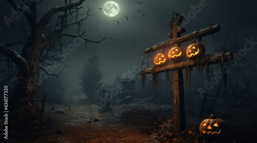  Halloween Spooky Nighttime Scene, Halloween background concept, Halloween card party, Scary, Generative AI